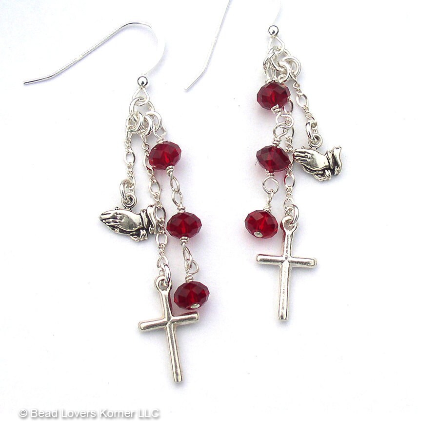 Cross Earrings Sterling Silver Christian Jewelry Praying Hands
