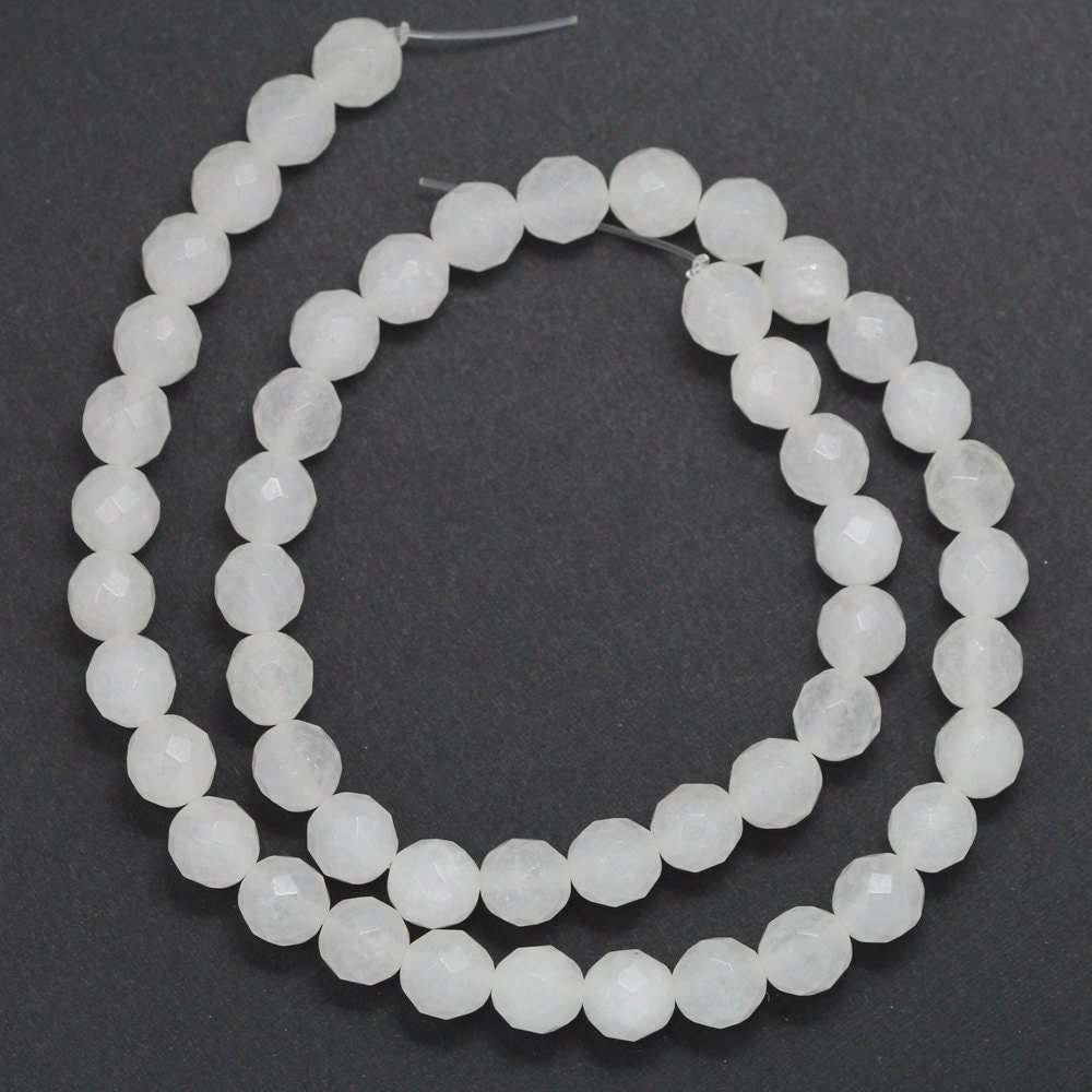 White Quartz Beads 8mm Faceted Round