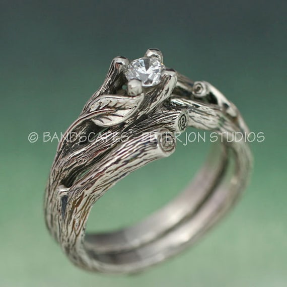 ACADIA WEDDING RING Set - Engagement Ring and Matching Weddng Band ...
