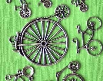 Bicycle Charm Collection Antique Silver Tone 7 Charms - COL186