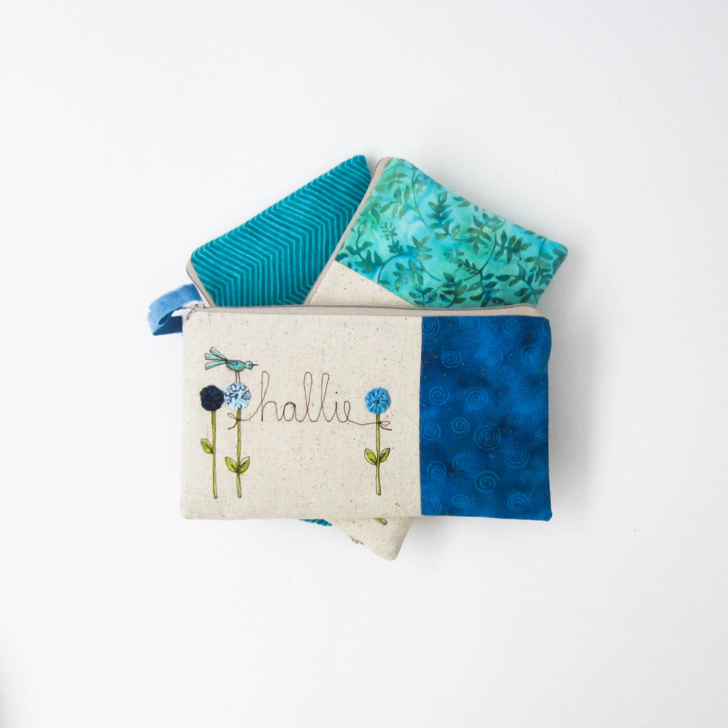 Bridesmaid Gift Set of 3 Wedding Clutches, Custom Made Trio of Clutch Purses Something Blue