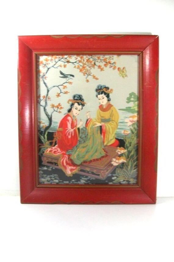 Rare Pair Vintage Silk Screen Painting by 4EnvisioningVintage