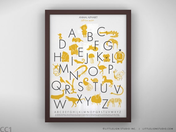 Animal alphabet poster wall art for children’s playroom