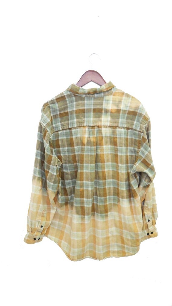 Grunge Flannel Shirt with Mint Green Orange and Olive Colors