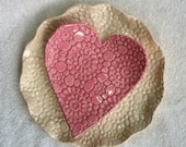 Ceramic Heart Dish - pink, lace