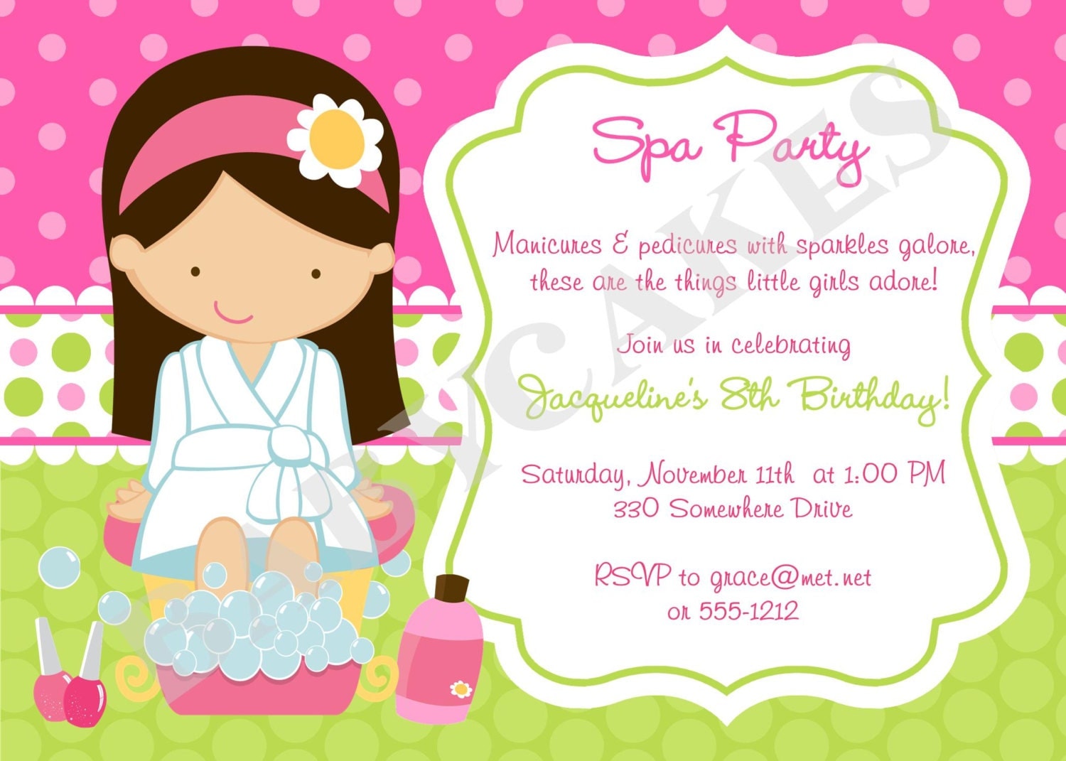 Spa Party Invitation DIY Print Your Own Choose your girl