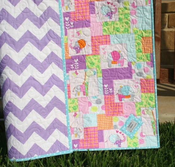 Crib Quilt, Chevron Baby Girl, Cute Zoo Animals, Pastels Neon Pink ...