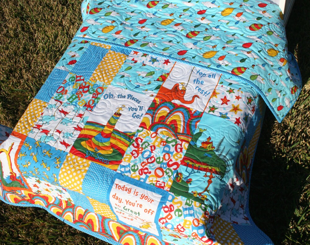 Dr Seuss Toddler Bed Set Oh the Places You'll Go Quilt Boy