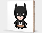 B for Batman / Dark Knight : ABC Block Bamboo Wall Art Series // Alphabet Kids Wall Art Room Decor Superhero Sci-fi