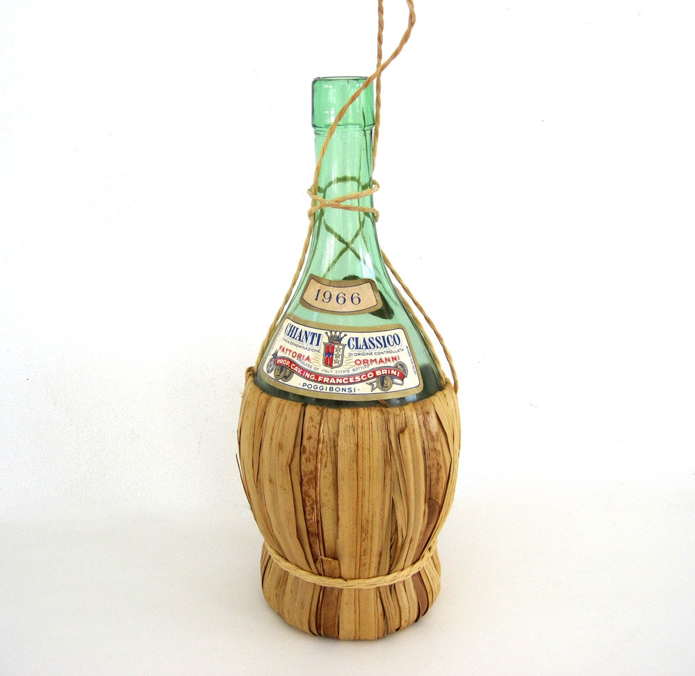 Vintage Wine Bottle Straw Basket Holder Chianti Classico