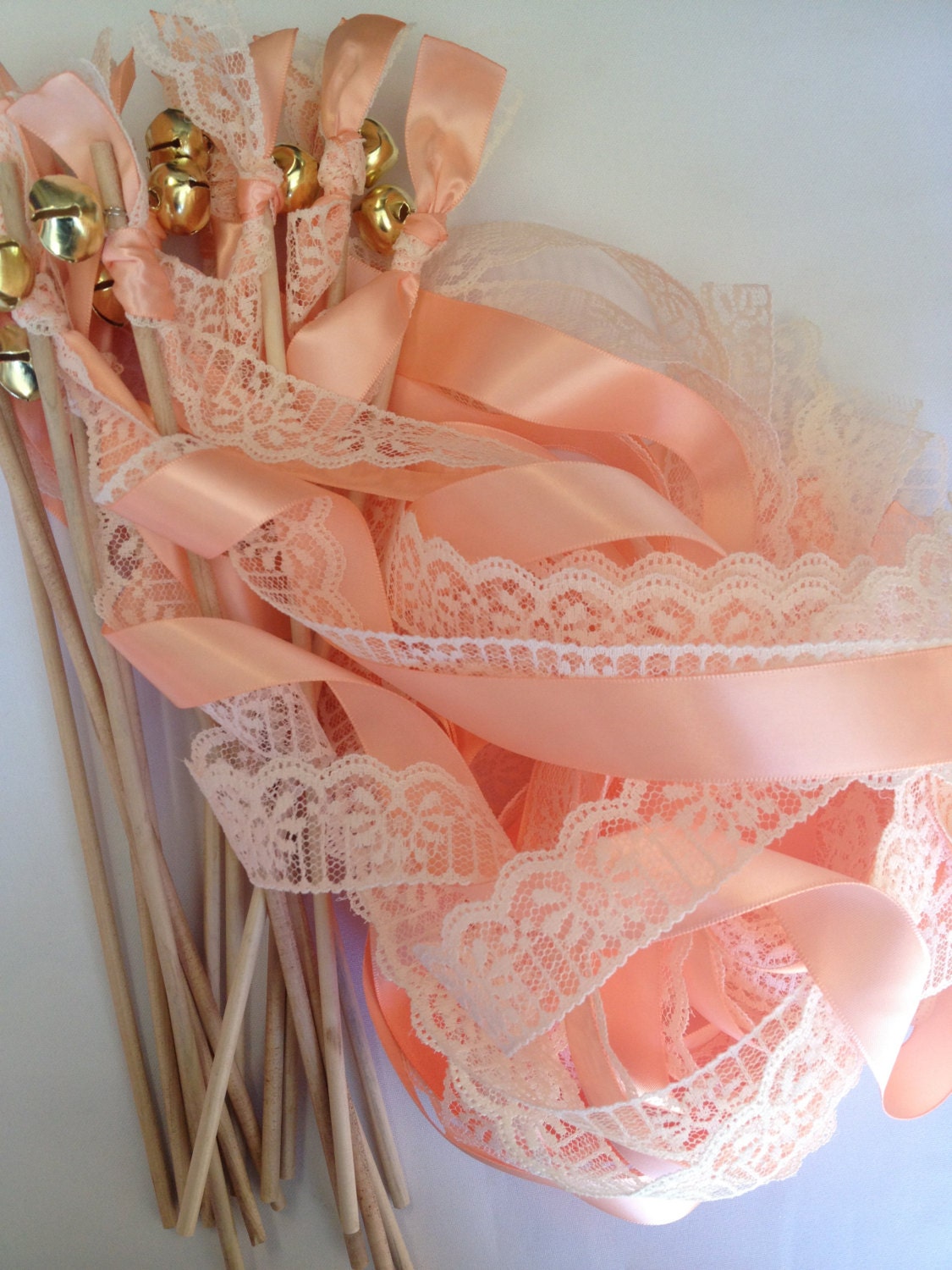 100 Wedding Wands Lace Ribbon Bells Gold or Silver Streamers