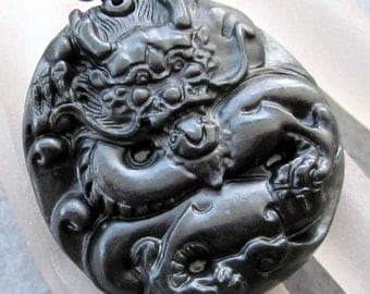 Natural Stone Dragon Amulet Pendant 47mm x 43mm TH123