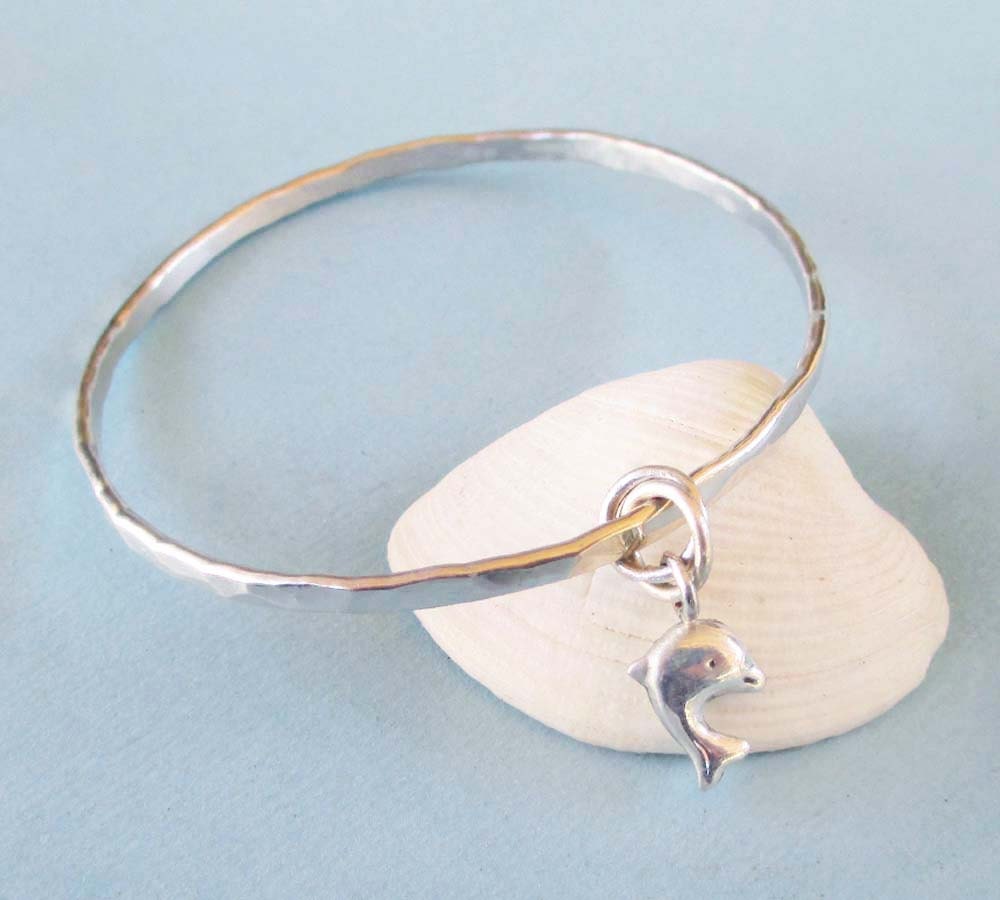 Dolphin Charm Bracelet Sterling Silver Bangle Bracelet Surfer