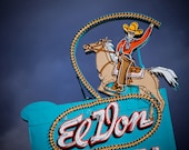 El Don Motel - Route 66 Wall Art - Vintage Neon Motel Sign - Neon Cowboy and Horse - Road Trip Wall Decor - Fine Art Photography