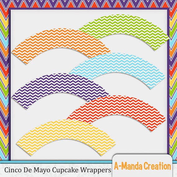 Cinco De Mayo Fiesta Printable Chevron Cupcake Wrappers Il_570xn