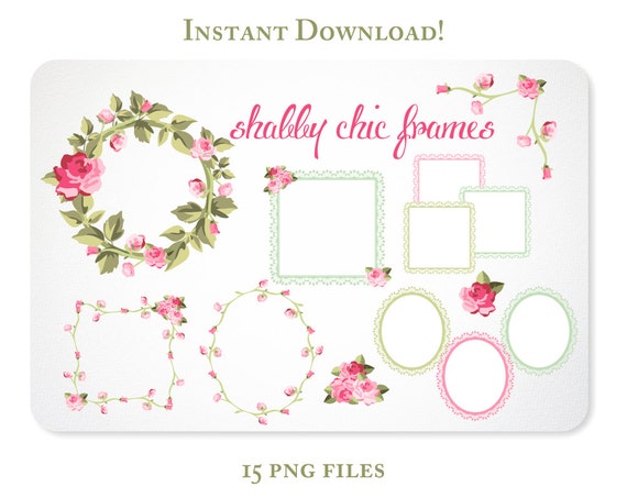 Roses and Lace Digital Clipart Frames for Scrapbooking & Branding  - Instant Download