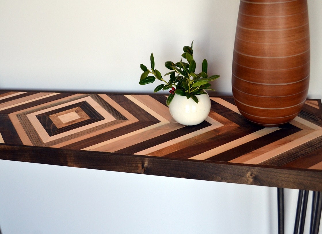 Chevron Console Table with Hairpin legs Wood Sofa Table or