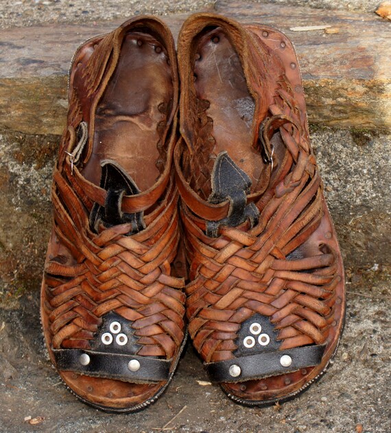 men's leather sandals with tire tread soles