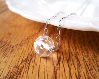 Ready to Ship Jewelry. Crystal Necklace. Vintage Glass Button on Sterling Silver Necklace.