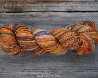 1 ply Lace Weight Kauni Wool Yarn 8/1, Mega-Yardage, Mustard Yellow and Rusty Brown and Grey
