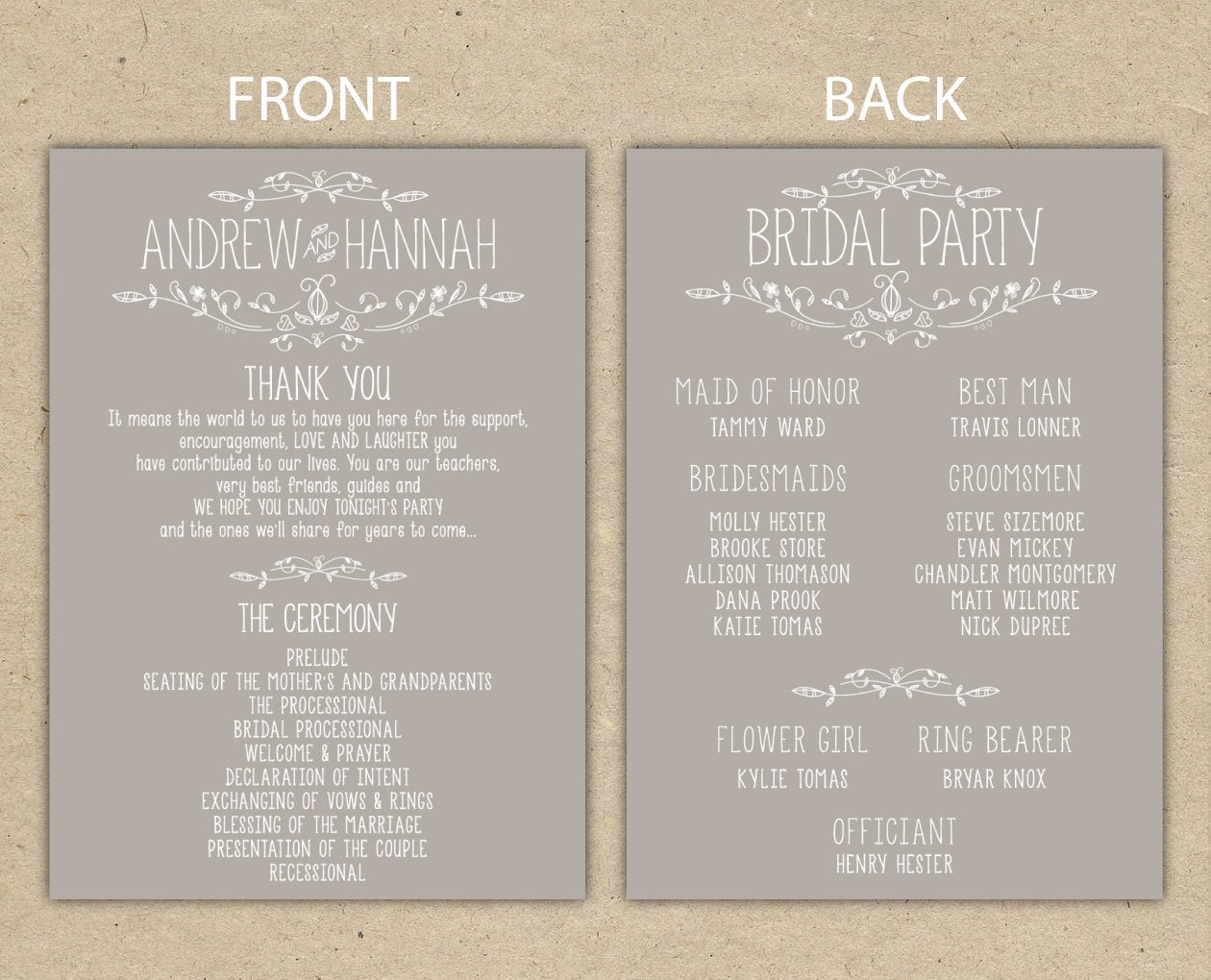 Easy One Page Wedding Programs