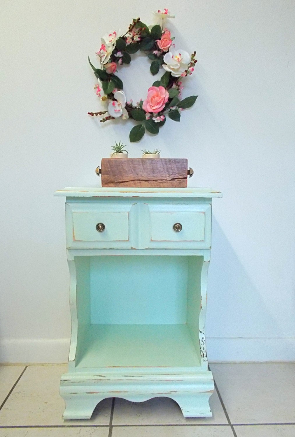 Vintage Nightstand Mint Green Night Table Side Table