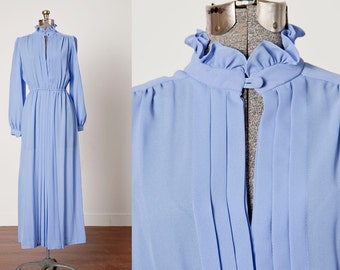 Vintage 70s Dress / Pastel Maxi Dress / Periwinkle Dress / Boho Bridesmaid