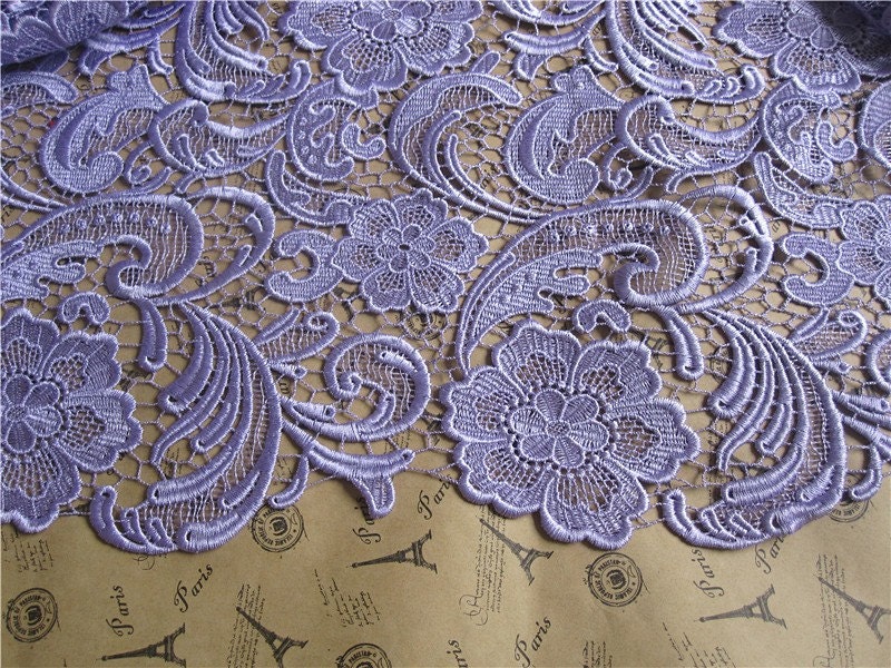 Graceful Purple Venice Lace Fabric Crocheted Hollowed Out