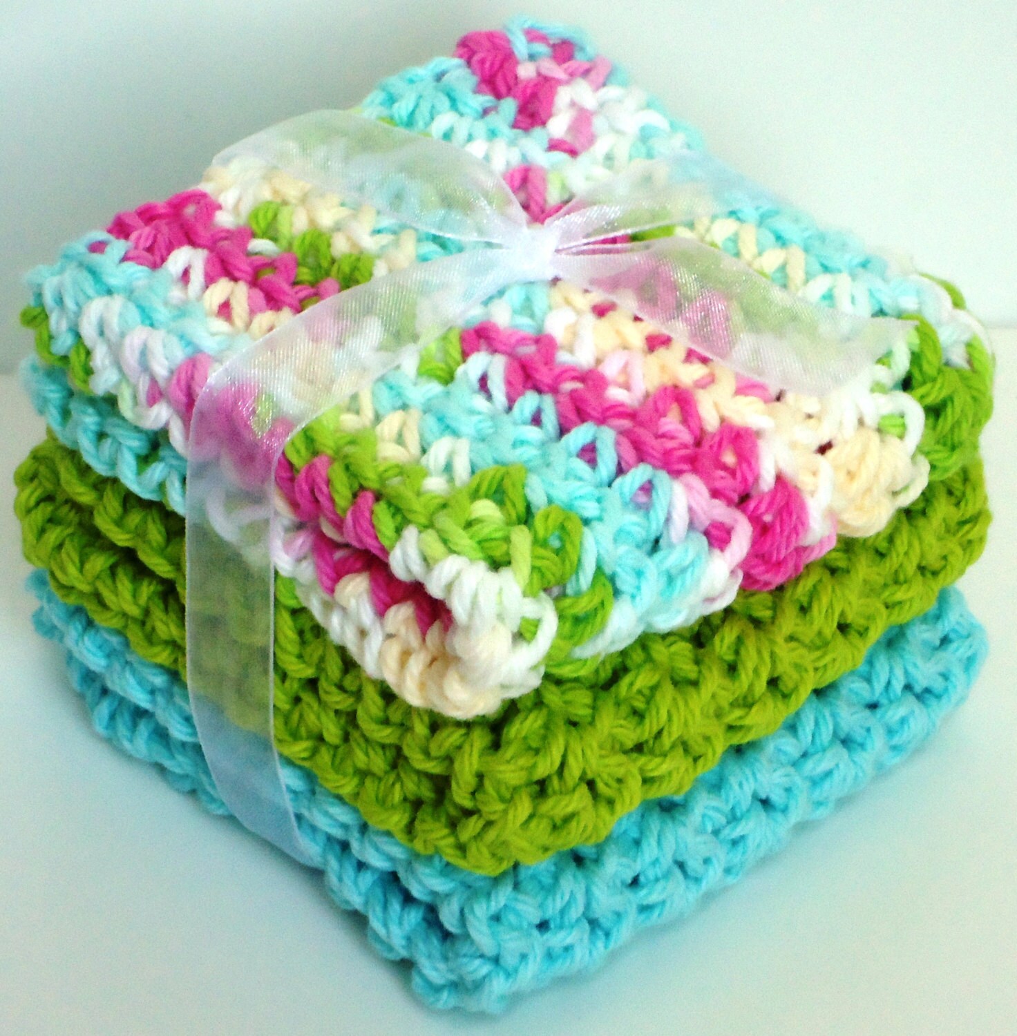 Crochet Dishcloths Washcloths Set of 3 For Kitchen