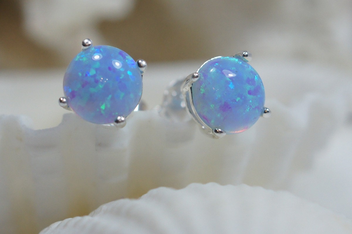 Blue Opal Earrings Stud Opal Earrings Opal Jewelry
