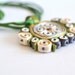 Necklace green white, fabric pendant green orange,statement necklace, Floral Design Collection - Textile jewelry OOAK ready to ship