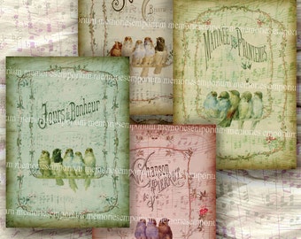 French Sheet Music Clipart Bird Song Vintage Notes Decoupage Shabby Chic Antique Background ACEO ATC Size Digital Collage Sheet Download 200