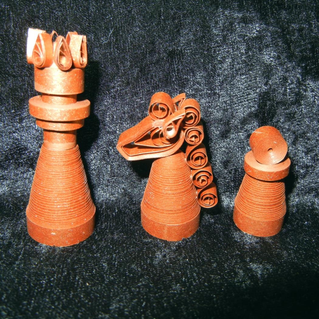 Quilled paper chess set Metallic dark bronze and silvery