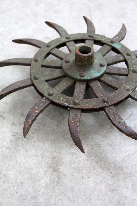 Farm Implement / Vintage Spiked Gear Wheel by 86home on Etsy