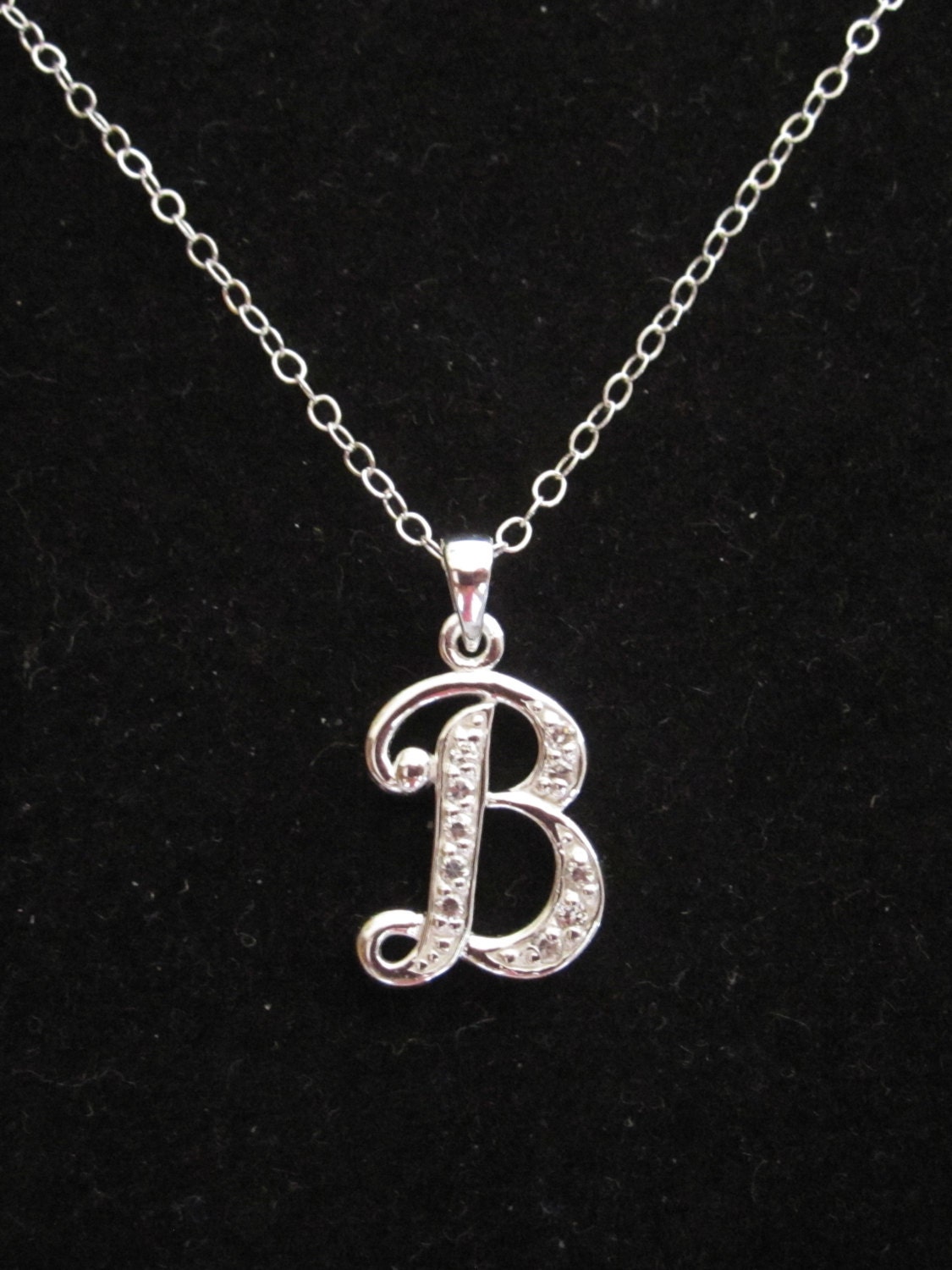 925 Sterling Silver CZ Letter Initial B Pendant