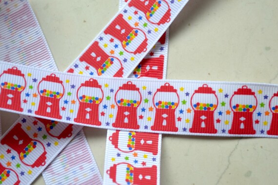 Bright primary rainbow gumball machines on 7/8" grosgrain ribbon- spring Il_570xn