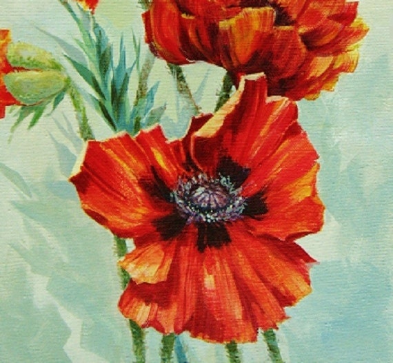 Orange Poppy Acrylic Original Painting by judithbelloriginals