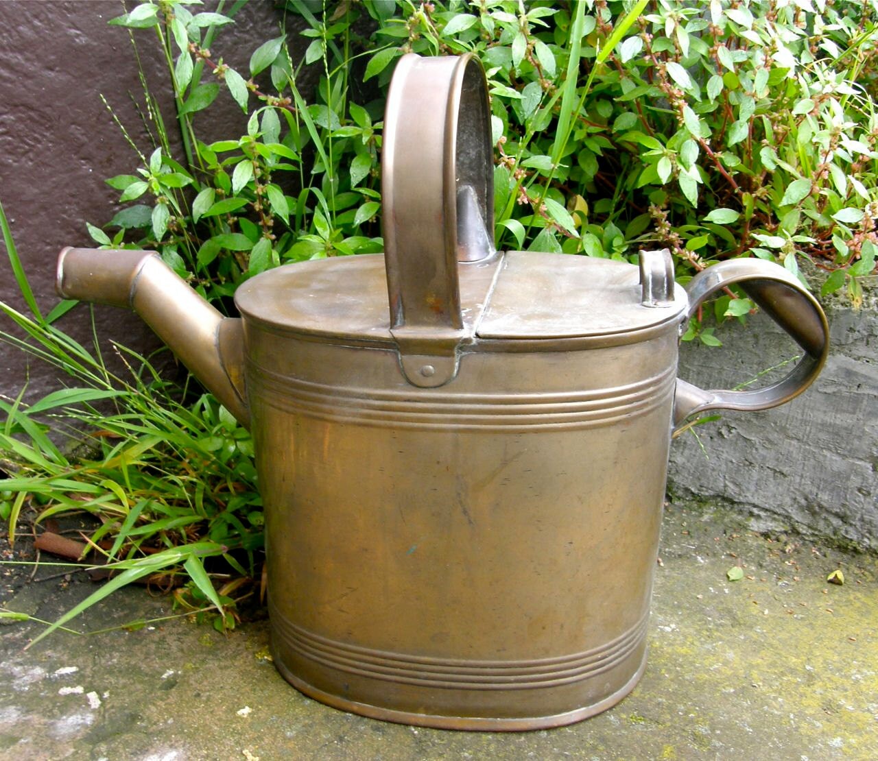 Antique ENGLISH WATERING CAN Brass with Copper by OnceUpnTym