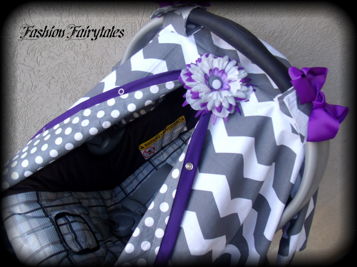 Carseat Canopy Chevron with Purple REVERSIBLE Girl