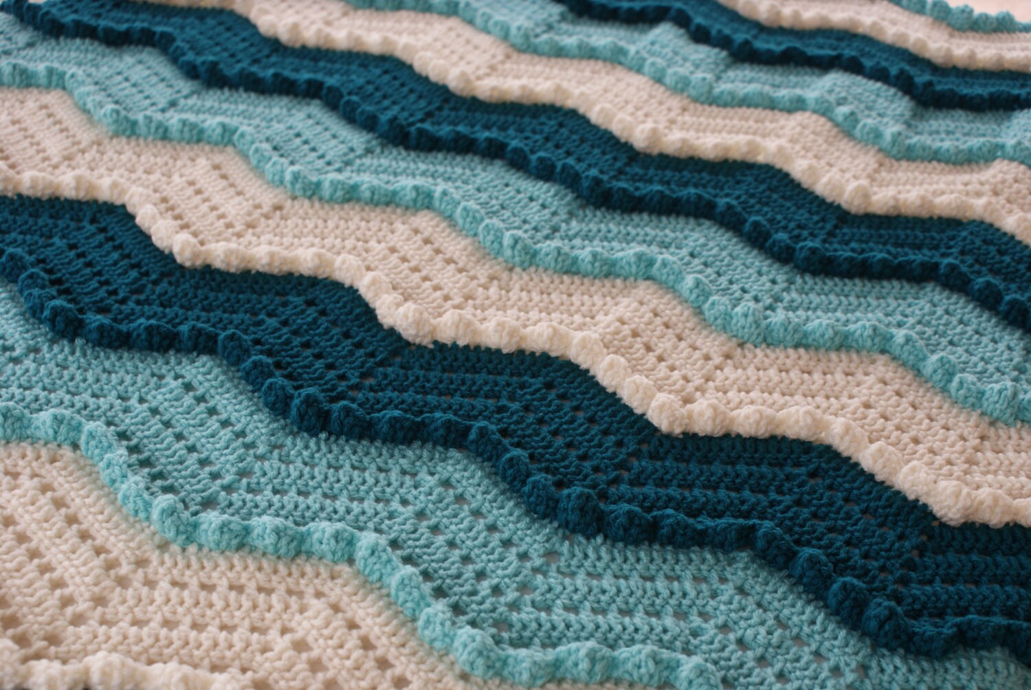 crochet free pattern wave baby blanket Teal crochet chevron aghan to waves aqua Ready ship ripple