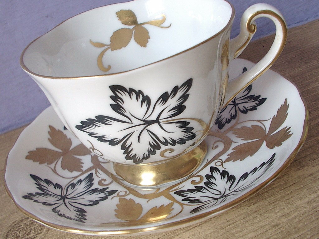 Antique Black and White tea cup, Royal Chelsea tea cup and saucer
