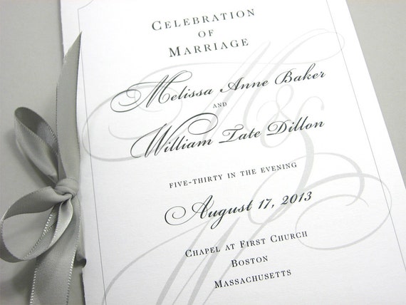 Wedding Ceremony Program Booklet Elegant Black White Custom