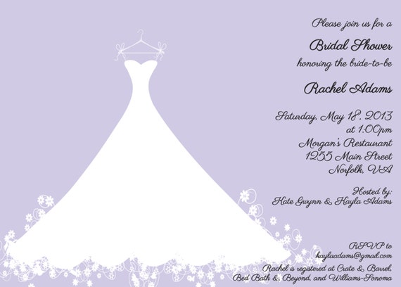 Printed Bridal Shower Invitation Lavender Wedding Gown - Bridal Luncheon, Bridal Tea Invitation Il_570xn