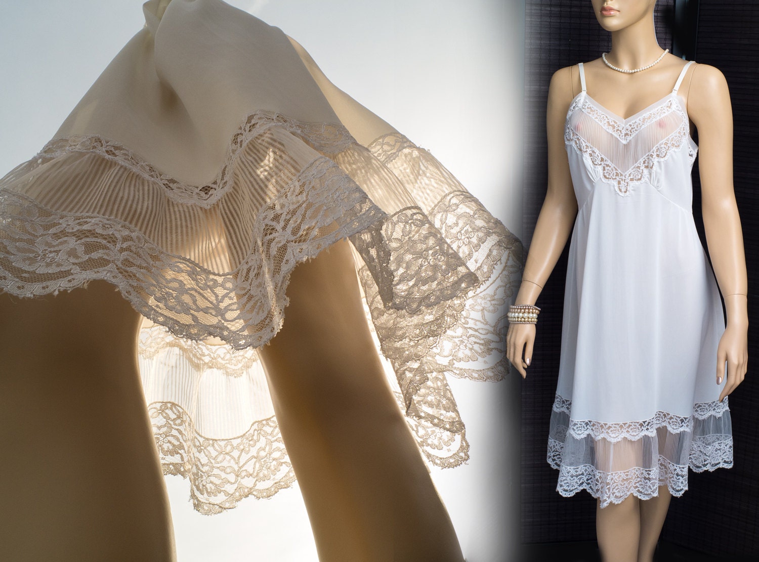 Pleated vintage slip ivory nylon 1950s vintage petticoat