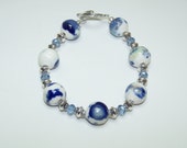 Ceramic and crystal bracelet blue and white ceramic bracelet with earrings