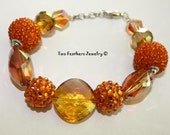 Orange Bracelet - Beaded Bracelet - Glass Bracelet - Rhinestone Bracelet - Gift For Her - Bold Statement Jewelry - Tangerine Bracelet