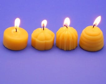 Variety Pack of 60 Pure Beeswax Tealights, Beeswax Tea Light Candle Refills, Bee Hive and Flower Blossom and Fluted and Classic Tea Lights