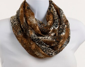 Sheer Leopard Print Infinity Scarf - Metallic Copper thread ~ SH024-L5