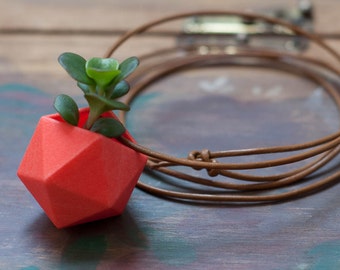 Icosahedron Wearable Planter in Coral