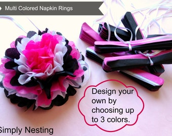 100 Multi Colored Tissue Paper Napkin Rings, Choose your own colors